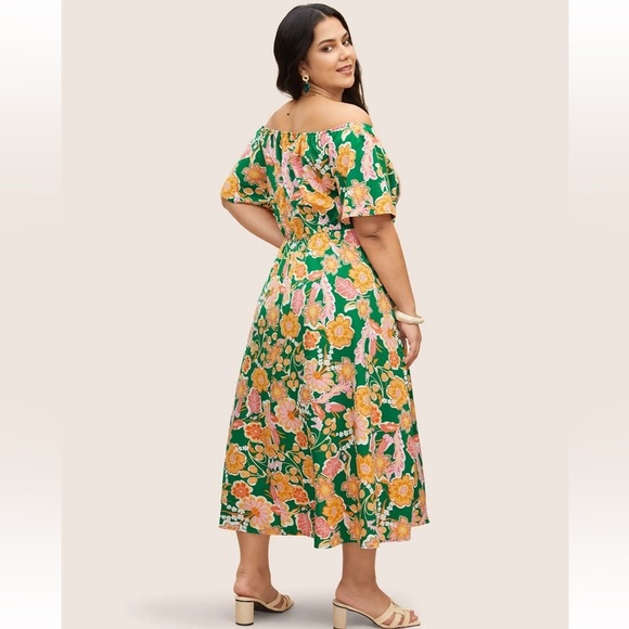 BloomChic Plus Size 2XL Floral Shirred Off Shoulder Flutter Sleeve Dress us18-20 - Picture 2 of 8